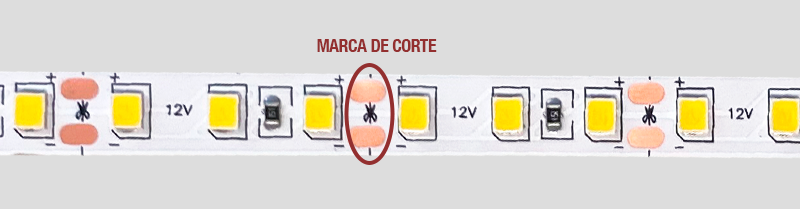 Demonstração de uma marca de corte uma em uma Fita de LED